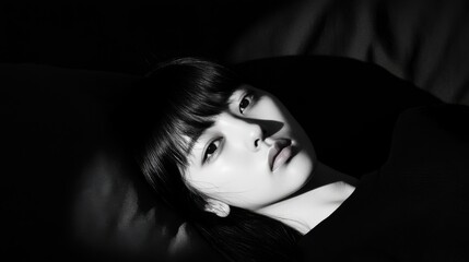 Portrait of a young contemplative woman in moody light &ndash; expressive composition