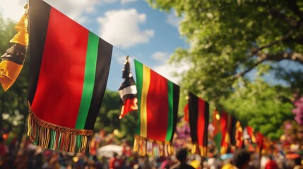 Juneteenth celebration banner, featuring bold red, black, and green colors with golden accents