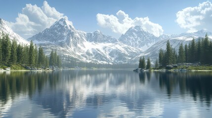 Serene Mountain Lake Landscape with Reflection