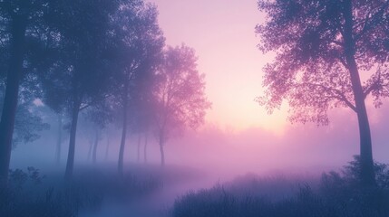 Obraz premium Serene Winter Forest with Bare Trees Under a Pastel Pink and Blue Sky