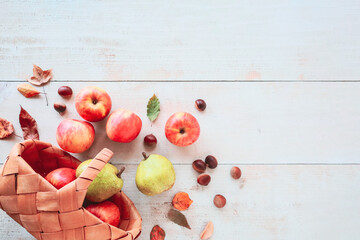 秋のフレーム りんご 洋ナシ 栗