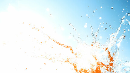 Orange and blue water splash against a bright sky.