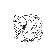 Black And White Coloring Book With Bold Lines, Cute Animal Parrot