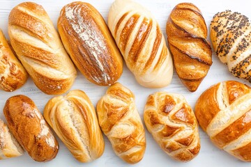 Freshly Baked Assorted Bread Loaves on a Rustic Wooden Surface for Culinary Use