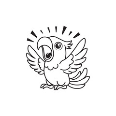 Black And White Coloring Book With Bold Lines, Cute Animal Parrot