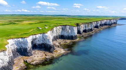 Dramatic Coastal Cliffs  Ocean View  Green Grassland
