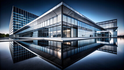 Fototapeta premium Modern architectural design with high contrast reflection in water