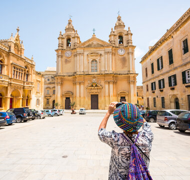 St. Paul's Cathedra on the background of Rabat squarel in the city of Mdina (The city of Silence) in Malta