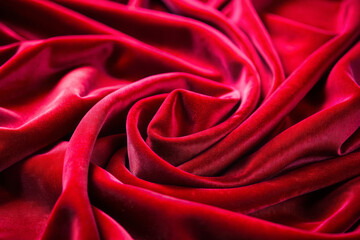 Fototapeta premium Luxurious ruby red velvet fabric with rich, deep jewel tone texture