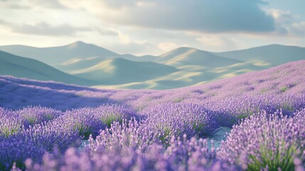 Obraz premium Lush Lavender Fields in Serene Landscape