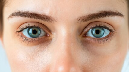 Fototapeta premium Close-up of striking blue eyes indoor setting portrait photography natural light intimate perspective eye emotion exploration