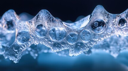 Intricate details of a frozen iceberg surface illuminated by ambient Arctic light