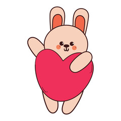 cute hand drawing cartoon bunny holding red heart. cute animal drawing for valentine sticker and icon