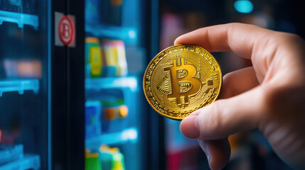 BTCUSD, A detailed photorealistic image showcasing a Bitcoin coin, highlighting its design and texture against a neutral background.