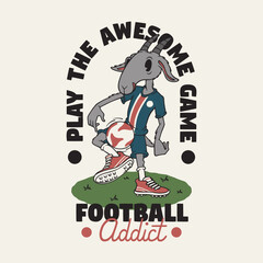 goat playing football retro cartoon mascot