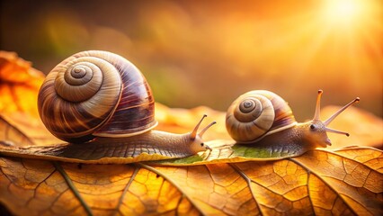 Minimalist Snail Family Portrait: Slow Life, Nature's Pace, Shell Wonders