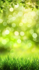 Fototapeta premium spring background of green grass and green leaves