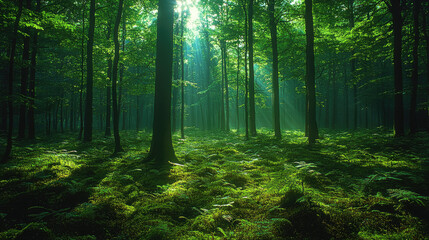 Obraz premium Misty Forest with Morning Dew