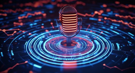 Glowing Microphone on Futuristic HUD