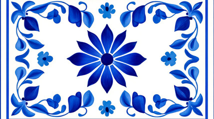 Blue portuguese azulejos tile showing flowers and floral decoration
