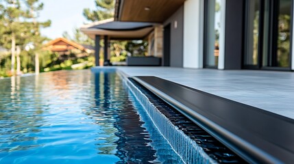 Fototapeta premium Infinity Pool Luxury Villa: Modern Design and Tranquil Waters