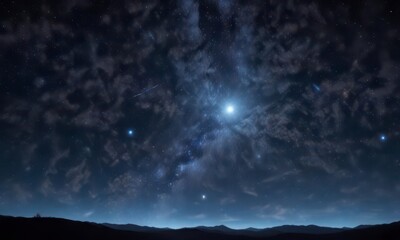 Fototapeta premium Celestial night sky with stars and galaxy in dark blue background, celestial, galaxy, universe