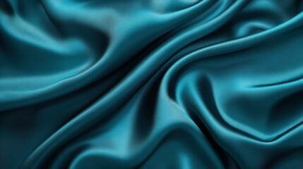 Fototapeta premium A close-up of smooth, teal satin fabric with elegant folds and reflections.