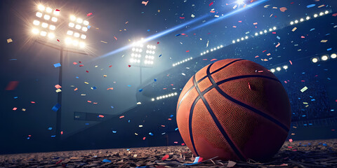 Celebration of sports under stadium lights with vibrant confetti for super bowl sunday.