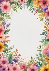 Fototapeta premium Colorful garden bloom watercolor illustration with flower petals and leaves , illustration, watercolor