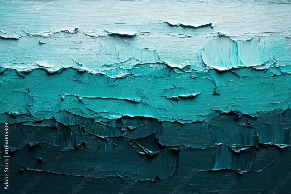 Poster Abstract painting with textured layers of teal and blue, evoking a serene oceanic feel.