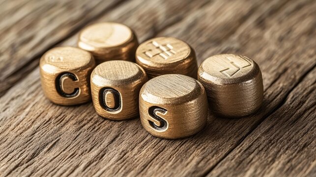Close-Up of Gold Metallic Letter Tiles Arranged on a Rustic Wooden Surface