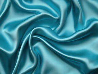 Obraz premium Smooth turquoise satin fabric with elegant folds and drapes.