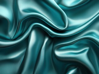 A close-up of smooth, flowing teal satin fabric, showcasing its texture and sheen.