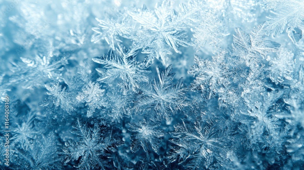 Poster Close-up of intricate ice crystals forming a delicate snowflake pattern.