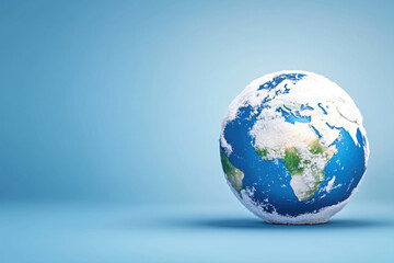 Fototapeta premium glowing globe of Earth covered in winter snow, symbolizing climate change