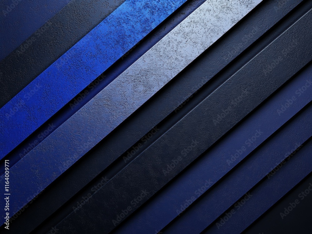 Poster Abstract design featuring layered blue textures and diagonal lines.