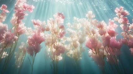 Ethereal Underwater Flowers with Soft Lighting
