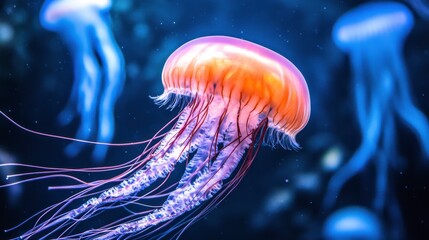 Fototapeta premium Ethereal Underwater Scene with Vibrant Jellyfish