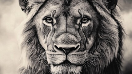 Fototapeta premium Portrait of a lion looking proud as a pencil drawing