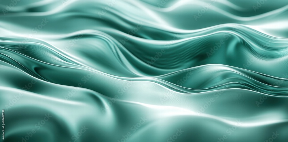 Poster a serene, flowing abstract representation of soft waves in a teal hue.