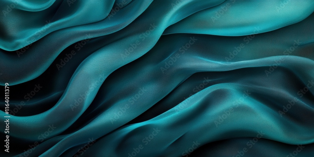 Aufkleber Abstract waves of teal and dark fabric create a smooth, flowing texture.