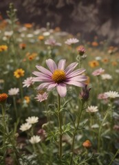 Obraz premium Earthy tones and organic textures surround a blooming wildflower, earth tones, botanical