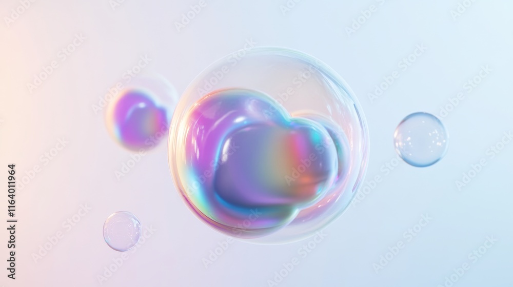Wall mural a mesmerizing bubble with iridescent colors floats gracefully. it reflects light and creates a calmi