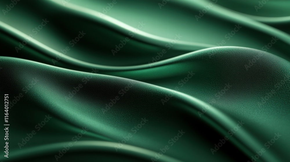 Poster a close-up of flowing green fabric showcasing smooth, elegant waves and texture.