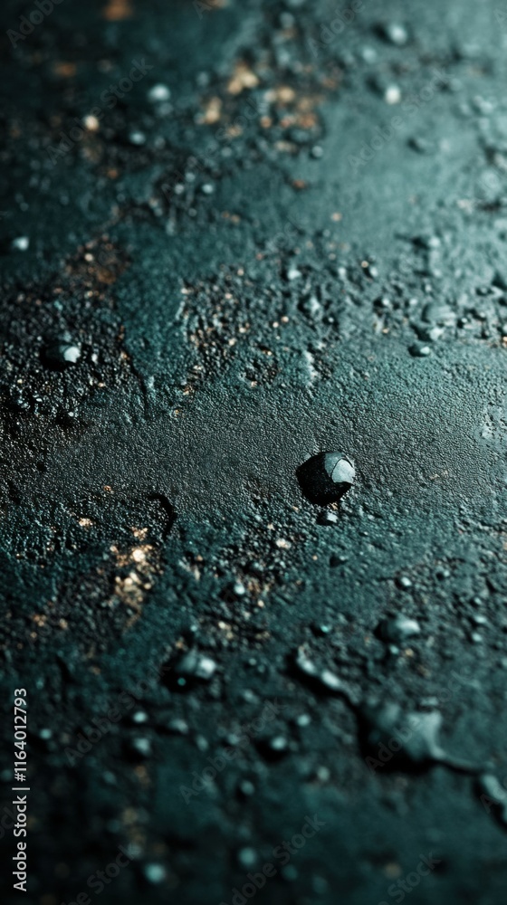 Poster A close-up of a textured surface with various small particles and uneven features.