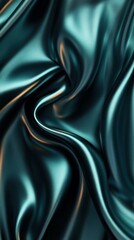 Fototapeta premium A close-up of flowing teal satin fabric, showcasing its smooth texture and sheen.