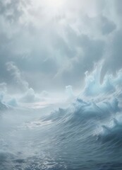 Ethereal wisps dance within an ocean of pale blue mist,  soft,  blue