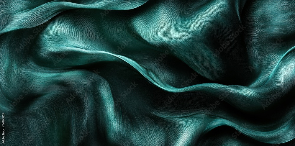 Poster Abstract fabric texture with flowing waves in deep teal hues.