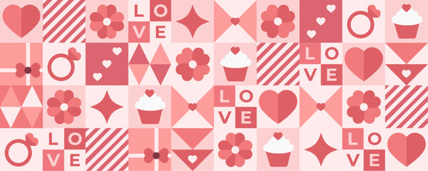 Happy Valentine's Day! The geometric seamless pattern features the text 