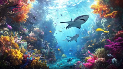 Fototapeta premium Majestic Rays Swimming Through Vibrant Ocean Colors